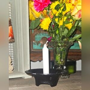 Black Cast Iron Flower Candle Holder Japan